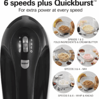 6-Speed Electric Hand Mixer with Whisk, Dough Hooks and Easy Clean Beaters, Powerful 275 Watt Motor, Snap-On Storage Case, Black - Image 6
