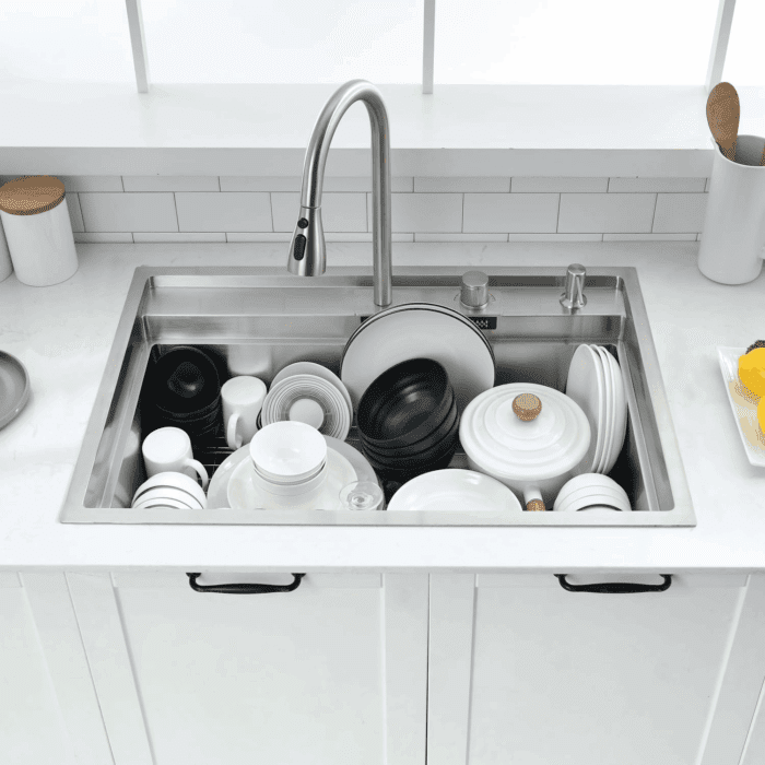 30 Inch Drop in Waterfall Kitchen Sink Workstation with Faucet Combo- 30X22 Drop-In Sink 16 Gauge Stainless Steel Single Bowl Kitchen Sink with Cutting Board - Image 4