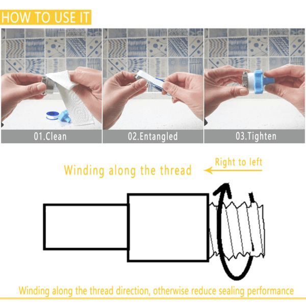 8 Rolls 1/2 Inch(W) X 520 Inches(L) Teflon Tape,For Plumbers Tape,Ptfe Tape,Water Pipe Sealing Tape,Plumbing Tape,Sealant Tape,Thread Seal Tape for Shower Head,Duct Tape,White - Image 6