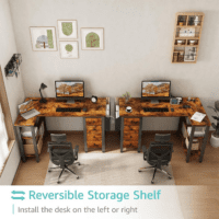 L Shaped Computer Desk with Drawers & Storage Shelves, 47 Inch Small Reversible Corner Desk with Power Outlet for Home Office Bedroom, L-Shaped Gaming PC Desks with Fabric Drawer, Rustic Brown - Image 4