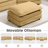Oversized Modular Sectional Sofa with Movable Ottoman, 112 Inch 4 Seat Modern Corduroy Sofa Set, Convertible L Shaped Couch for Living Room and Office, Yellow - Image 6