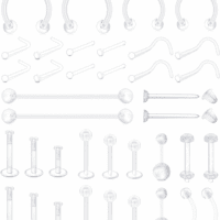 38Pcs Clear Piercing Retainers for Surgery Bioflex Nose Rings Belly Rings Septum Eyebrow Lip Cartilage Tragus Earring Retainer Industrial Bar Plastic Piercing Jewelry for Work