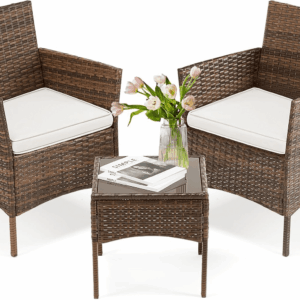 Patio Furniture Set 3 Pieces, Outdoor Wicker Furniture with Coffee Table, Modern Rattan Patio Chairs Conversation Sets with Sofa for Garden, Terrace, Porch, Balconies, Lawns, Brown