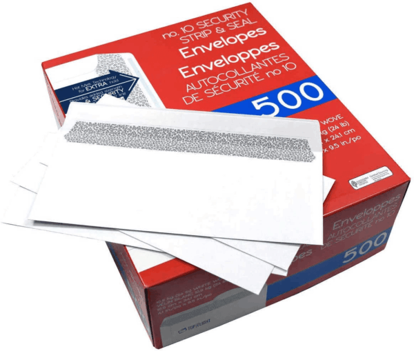 PSTF10NWT #10 Envelopes, Strip & Seal, Security Tinted, White Paper, 24 Lb, 500 Count - Image 3