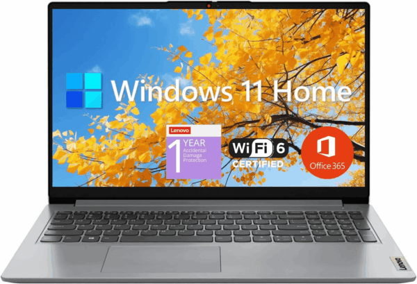 Ideapad 1 Student Laptop, 15.6" FHD Display, Intel Dual Core Processor, 12GB RAM, 512GB SSD + 128GB Emmc, 1 Year Office 365, Wi-Fi 6, Webcam, Bluetooth, SD Card Reader, Windows 11 Home, Grey