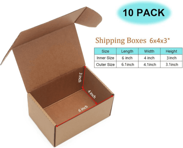 10 Pack Small Shipping Boxes 6X4X3'' Corrugated Small Cardboard Boxes for Shipping, Recyclable Packaging Boxes for Business, Mailer, Gift Packing, Crafts Packing, Jewelry Box, Brown - Image 2