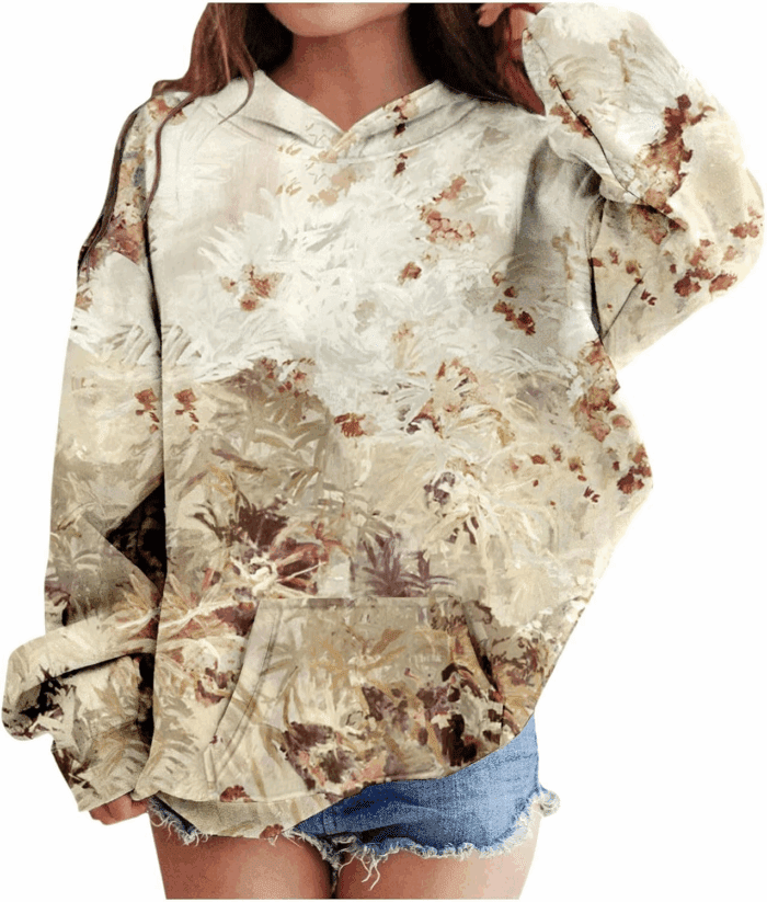 Camo Hoodies for Teen Girls Cute Sweatshirt Maple Leaf Print Oversized Fleece Sweatshirts Pullover Tops with Pocket - Image 6