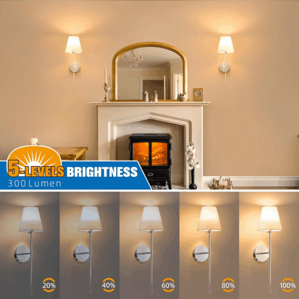 Battery Operated Wall Sconce Set of 2,Brushed Nickel Rechargeable Wall Lights with 5200Mah Dimmable Detachable Bulbs and Remote, 10 Colors Wireless Sconces for Bedroom Living Room Hallway - Image 5