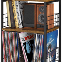 Side Table, Small End Table Record Player Stand with Storage, Vinyl Record Storage Night Stand for Living Room, Bedroom,Office(Patent Pending)(Rustic Brown & Black) - Image 6