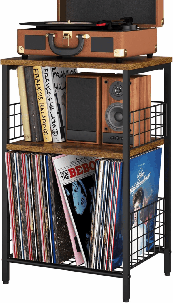 Side Table, Small End Table Record Player Stand with Storage, Vinyl Record Storage Night Stand for Living Room, Bedroom,Office(Patent Pending)(Rustic Brown & Black) - Image 6