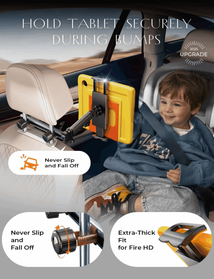 3 in 1 for Ipad Holder for Car Accessories for Women Interior Road Trip Essentials Backseat Car Organizer Car Tv for Back Seat Headrest Tablet Holder Ipad Car Mount Kids Fire Tablet 4.7-11" - Image 4