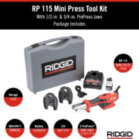 72553 Model RP 115 Mini Press Tool and Battery Kit with 1/2" to 3/4" Propress Press Tool Jaws, 2V Li/Ion Battery, 12V Charger, and Carrying Case , Red - Image 2