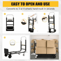 2025 New Upgrade Hand Truck Dolly Heavy Duty 660Lbs Capacity,3 in 1 Folding Hand Truck with Telescoping Handles and Rubber Wheels,Portable Dolly Cart with Brakes and Bungee Cords for Moving - Image 5