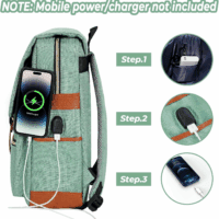 Vintage Laptop Backpack for Women Men,15.6 Inch Bookbag Casual Daypack with USB Charging Port for College Work, Green Backpacks - Image 3