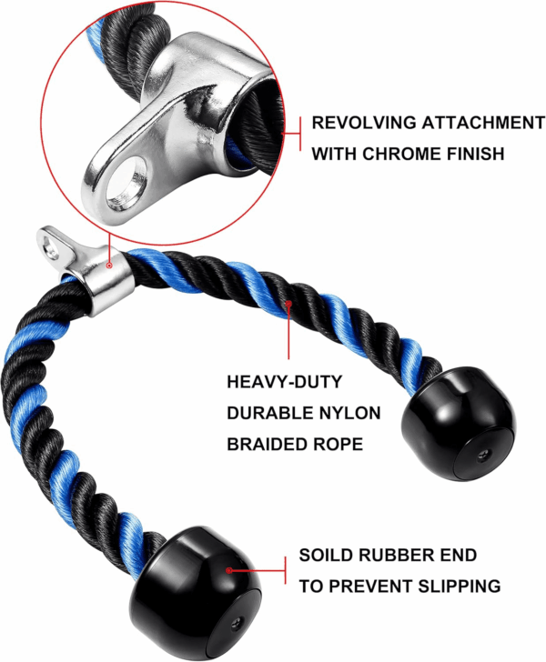 Deluxe Tricep Rope Pull down Cable, 27 & 36 Inch Rope Length, Easy to Grip & Non-Slip Cable Attachment for Gym Workout Exercise - Image 2