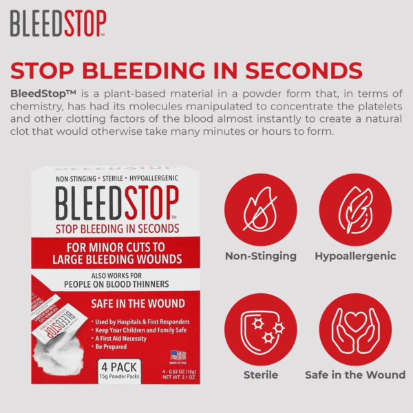 ™ First Aid Powder for Blood Clotting, Trauma Kit, Blood Thinner Patients, Camping Safety, and Survival Equipment for Moderate to Severe Bleeding Wounds or Nosebleeds 5 Pack 15G - Image 5
