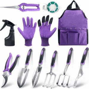 Gardening Tool Set - 11 Piece Aluminum Alloy Steel Hand Tool Starter Kit with Garden Bag, Outdoor Tool, Heavy Duty Gardening Work Set, Gardening Tools Gift for Women and Men