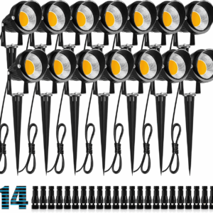 10W Low Voltage Landscape Lights LED Landscape Lighting with Connectors, 12V Outdoor Spotlights Yard Garden Pathway Lights, 1000LM Waterproof Warm White Light (14 Pack)