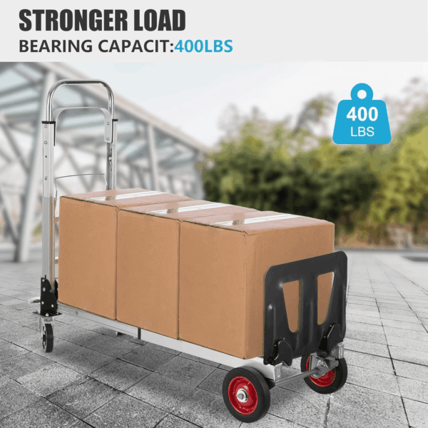 2 in 1 Aluminium Hand Truck Dolly 450Lbs Capacity, Heavy Duty Convertible Hand Truck W/Pneumatic Wheels, Foldable Dolly Cart Collapsible Dolly for Moving with Retractable Handle - Image 6
