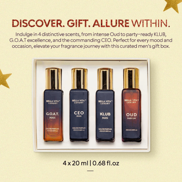 Bellavita Luxury Perfume for Men Gift Set (4 X 20Ml) | Gifts for Men | Fragrance Includes KLUB, OUD, CEO, GOAT Perfumes | Masculine, Woody, Citrusy, and Aromatic Perfumes Fragrance for Men - Image 4