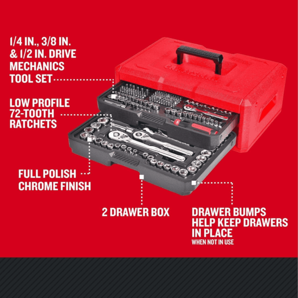 Mechanics Tool Set, 256-Piece Hand Tool and Socket Set with 2-Drawer Tool Box (CMMT45256) - Image 3