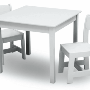 Mysize Kids Wood Table and Chair Set (2 Chairs Included) - Ideal for Arts & Crafts, Snack Time, & More - Greenguard Gold Certified, Bianca White, 3 Piece Set