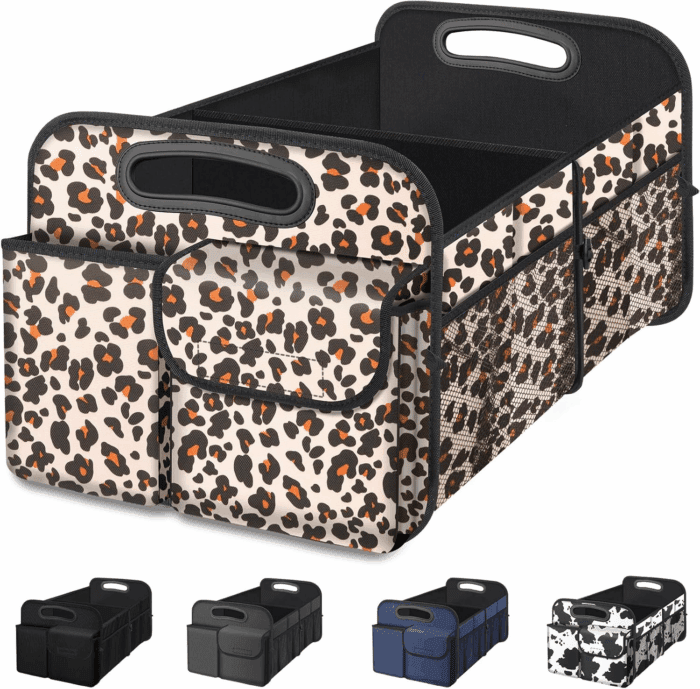 Car Trunk Organizer, Car Storage Organizer with Large Capacity Waterproof Collapsible Trunk Organizer for Car Suv/Jeep/Sedan (Leopard Print, Standard)
