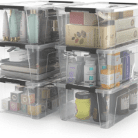 Clear Storage Latch Bins, 6-Pack Storage Organizer Box with Handle and Lids, 5-Litre