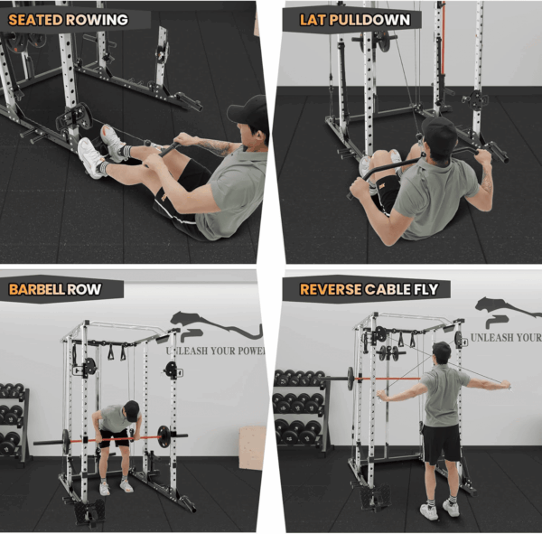 Power Cage, 2000 LBS Power Rack with Cable Cross-Over System, Multi-Functional Strength Training Squat Rack with LAT Pull down System, Home Gym Equipment with Training Attachment, White - Image 3