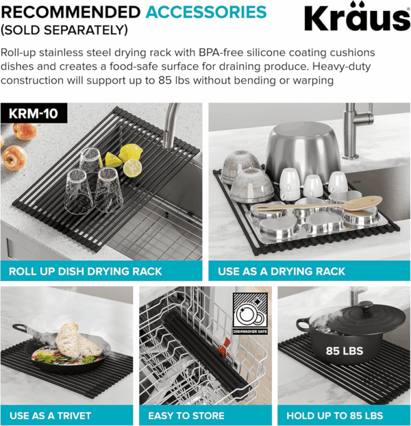 Dex 33-Inch Undermount 16 Gauge Stainless Steel Single Bowl Kitchen Sink, KA1US33B - Image 12