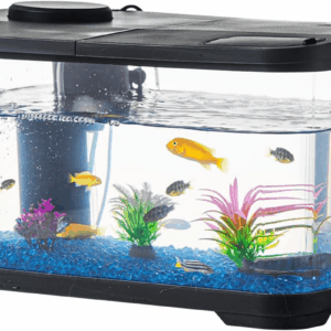 Fish Tank, 3.8 Gallon Aquarium Starter Kit with Self Cleaning Fish Tank Pump with Filteration, Oxygenation, Water Circulation, Lighting Betta Fish Aquarium with Decor, Gravel (Black)