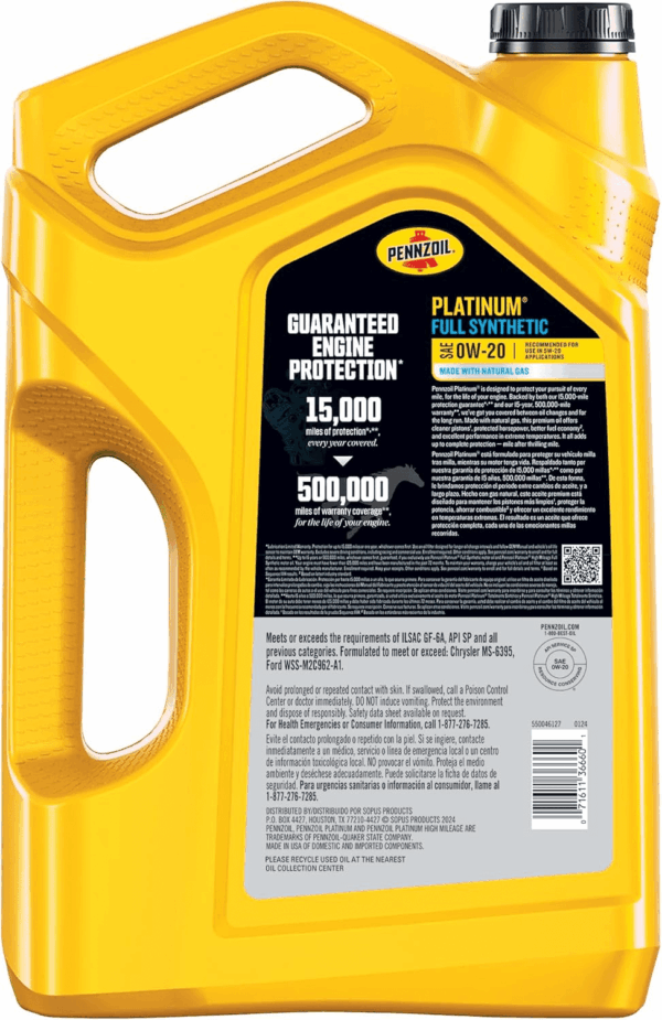 Platinum Full Synthetic 0W-20 Motor Oil (5-Quart, Case of 3) - Image 2