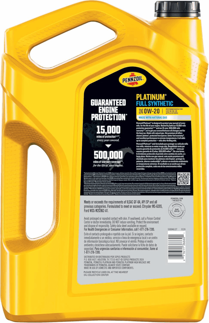 Platinum Full Synthetic 0W-20 Motor Oil (5-Quart, Case of 3) - Image 2