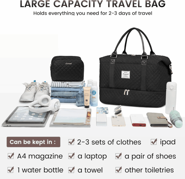 Travel Duffle Bag,Weekender Bags for Women with Shoe Compartment，Carry on Overnight Bag with Toiletry Bag,Gym Duffel Bag with Wet Pocket, Hospital Bags for Labor and Delivery - Image 7