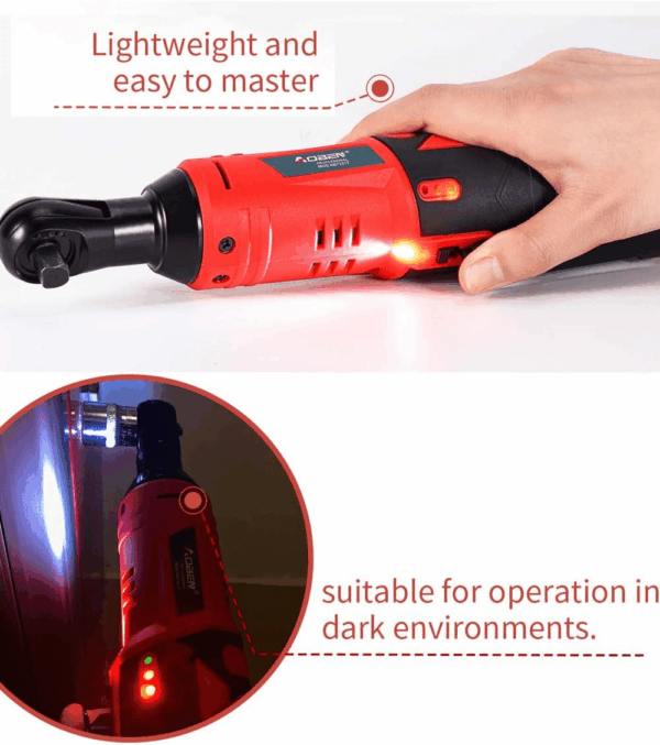 Cordless Electric Ratchet Wrench Set, 3/8" 12V Power Ratchet Tool Kit with 2 Packs 2000Mah Lithium-Ion Battery and Charger - Image 6