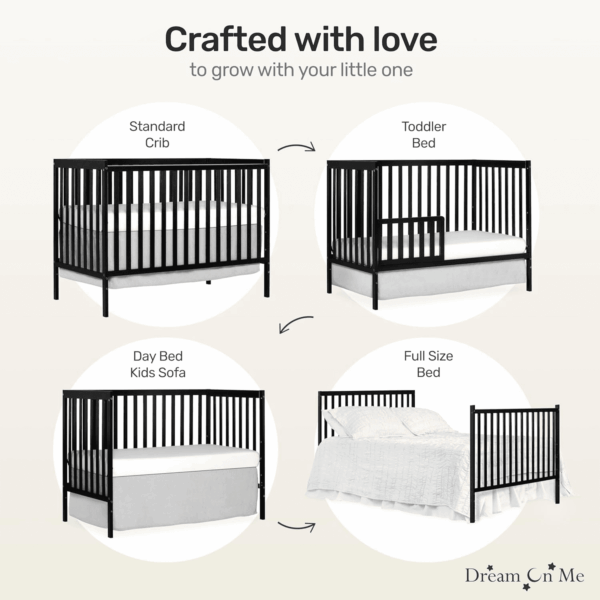 Synergy 5-In-1 Convertible Crib in Black, JPMA & Greenguard Gold Certified, Constructed Out of Solid Reclaimed New Zealand Pine Wood, Features 3 Mattress Height Settings - Image 5