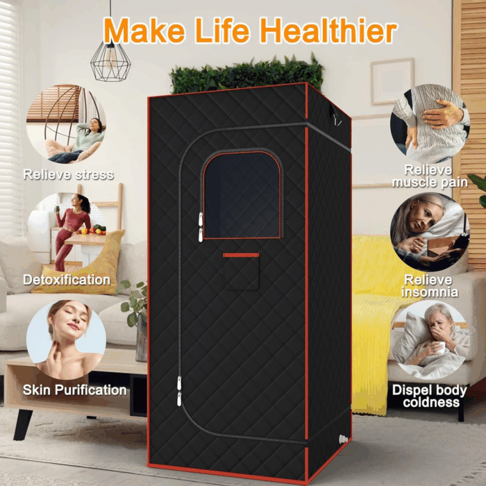 Portable Sauna for Home, Sauna Box Sauna Tent with 3L Steamer, Remote Control, Folding Chair and Foot Pad, Full Size Personal Steam Sauna for Home Spa, 15 Levels, Orange - Image 6