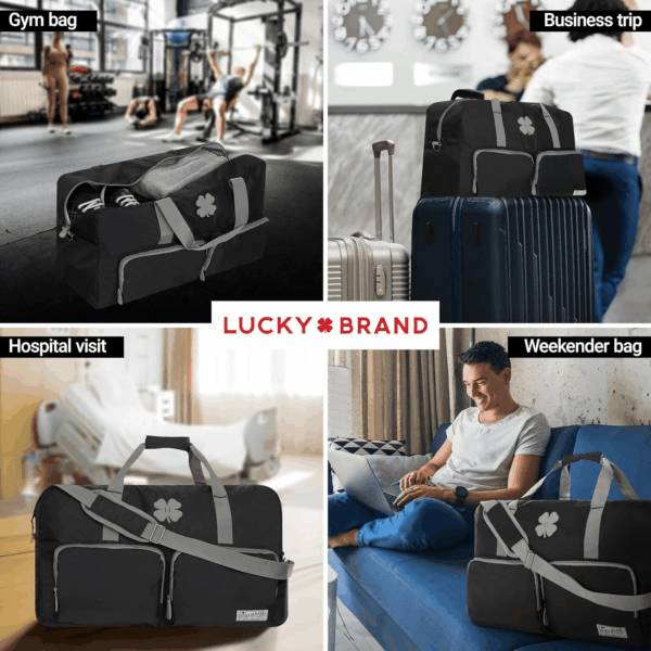 Lucky Travel Duffel Bags 65L, Gym Bag, Travel Bag & Large Duffle Bag for Men, Foldable Overnight Weekender Bags for Women & Men with Adjustable Shoulder Strap, Black - Image 2