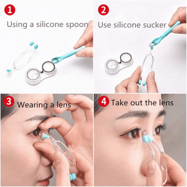 Soft Contact Lenses Remover and Insertion Tool, Contact Tweezers and Soft Silicone Scoop for Girls with Long Nails, Gift for Contact Lens New User (Green) - Image 3