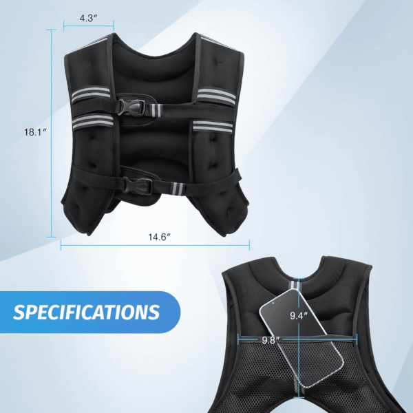 Weighted Vest, 6Lb/8Lb/12Lb/16Lb/20Lb/25Lb/30Lb Weight Vest with Reflective Stripe for Workout, Strength Training, Running, Fitness, Muscle Building, Weight Loss, Weightlifting - Image 8