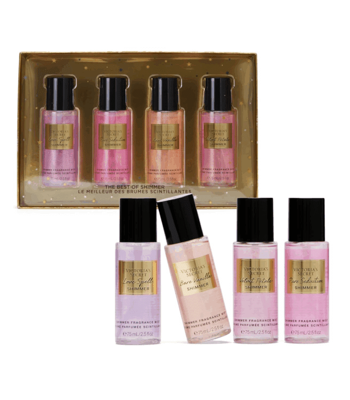 Fragrance Mist Collection 4 Piece Shimmer Mini Gift Set, Assorted Scents