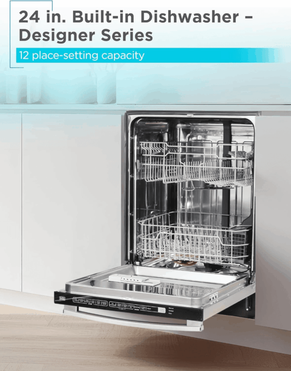 24" Built-In Dishwasher, Designer Series, 12-Place Setting Capacity with Stainless Steel Tub, Dish Washer with 6 Wash Programs, Low Noise, ENERGY STAR Certified, BDW300MHS - Image 2