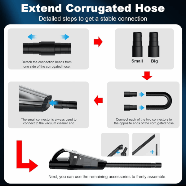 Car Vacuum, Portable Car Vacuum Cleaner with 7000PA Suction, DC 12V High Power 16.4Ft Cord Wired Vacuum Cleaner for Cars, LED Light, Lightweight, 0.33L Capacity, Storage Bag - Image 7