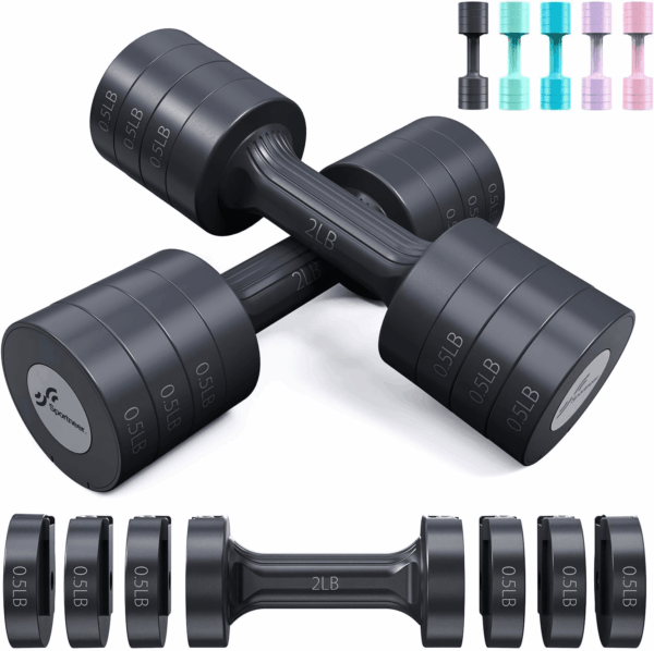 Adjustable Dumbbells Hand Weights Set:  5 Lb Dumbbell Set of 2 Each 2Lb 3Lb 4Lb 5Lb Free Weights Fast Adjust Weight 4 in 1 Weights Dumbbells Set for Women Men Home Gym Exercise Training