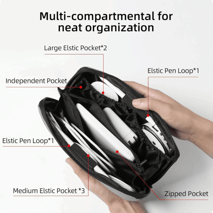 Electronic Organizer, Travel Tech Pouch with Water Resistant Storage -Cord Organizer Bag to Carry Phone, Charger, Hard Drive, Power Bank & Accessorie Travel Essentials(Black) - Image 2
