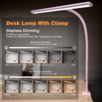LED Desk Lamp for Office Home, Eye-Caring Desk Light with Stepless Dimming Adjustable Flexible Gooseneck, 10W USB Adapter Desk Lamp with Clamp for Reading, Study, Workbench (Pink) - Image 2