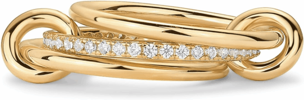 14K Gold Plated Interlocked Stackable Rings for Women - Statement Mixed Metals Multi Ring Stack - Cubic Zirconia Two-Toned Connected Bands Stacking Jewelry
