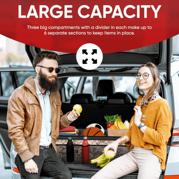 Car Trunk Organizer, Collapsible Multi Compartment SUV Organizer, Foldable Storage for Car Accessories for Women Men, 600D Oxford, Non Slip Bottom, Securing Straps, Soft Cover (85L) - Image 4
