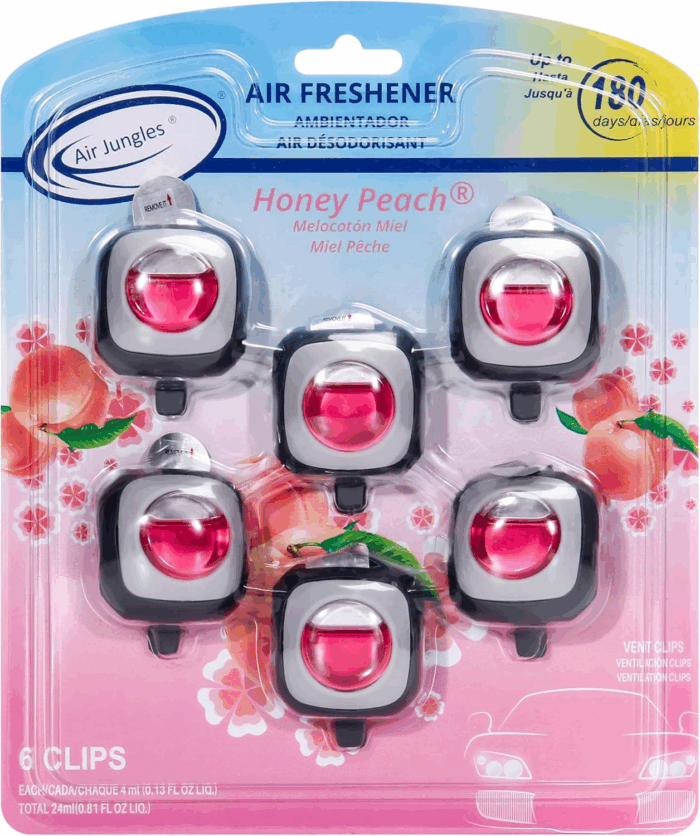 Honey Peach Scent Car Air Freshener Clip, 6 Vent Clips, 4Ml Each, Long Lasting Air Freshener, up to 180 Days Car Refresher Odor Eliminator
