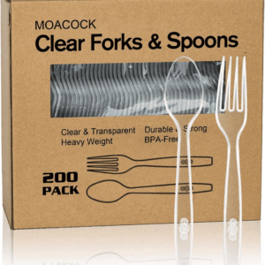 200 Count Plastic Silverware, Heavy Weight Plastic Forks Spoons Disposable Utensils Cutlery Set for Wedding Party Supplies Everyday Use